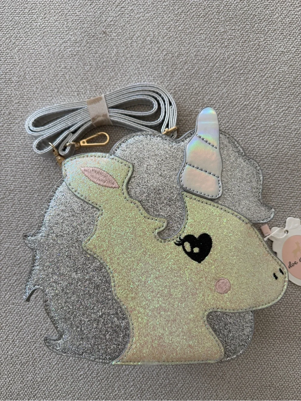 Doe & Dear Iridescent Silver Unicorn Kids Crossbody Bag